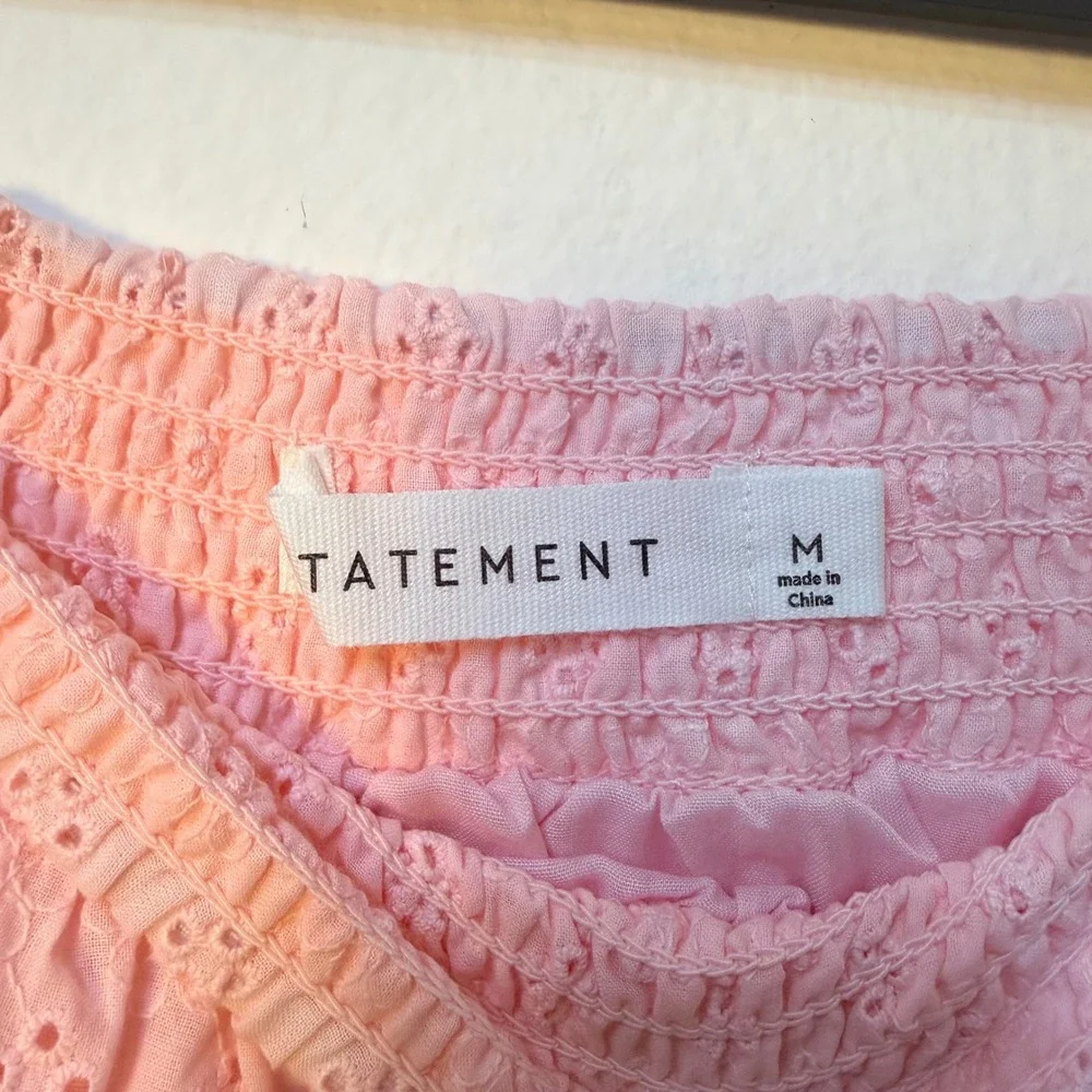 STatement Pink Eyelet Tiered Mini Skirt Smocked Waist Lace Trim PW2005384 Size M